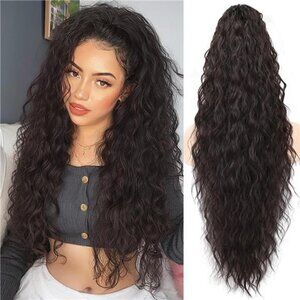 Claw Long Wavy Ponytail Extension Black Brown 30" Curly Pony Tail Clip